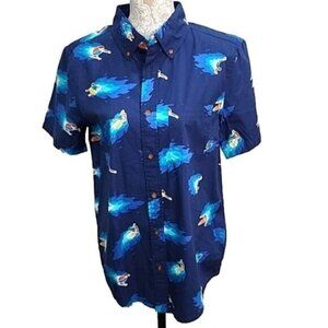 Hoffman Shirt Blue Skateboarder print short sleeve button down Men's Medium